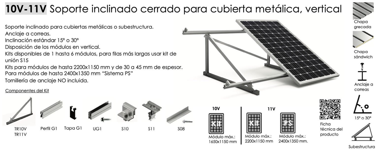 Estructura Inclinada Soporte Placas Solares hasta 60 Células 10V