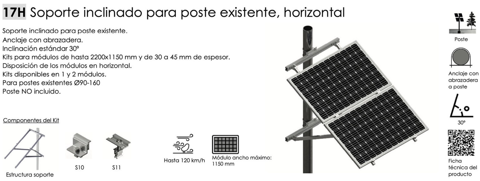 Estructura sobre Poste Placas Solares hasta 72 Células 17H TeknoSolar