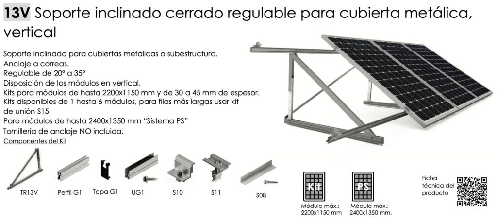 Estructura Inclinada Soporte Placas Solares Regulable 20º 35º