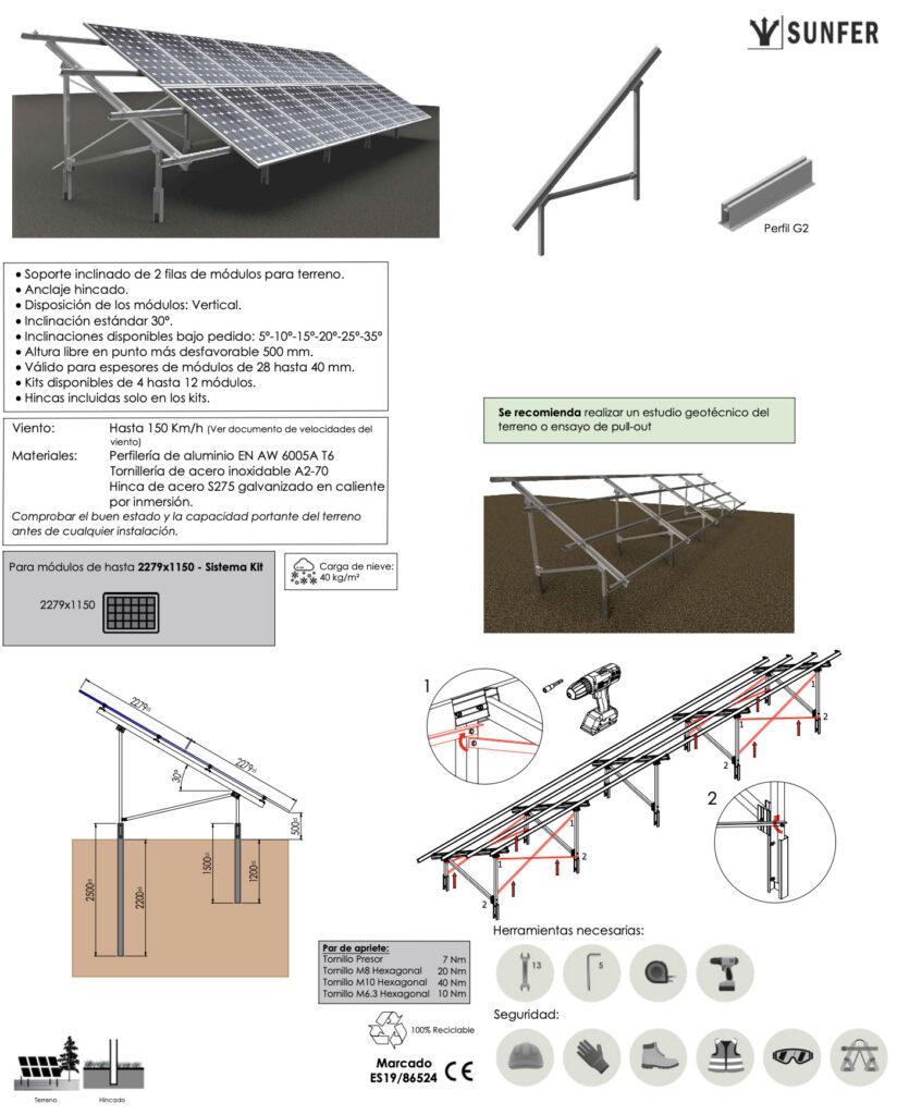 Soporte Inclinado Para Terreno Filas De Placas En Vertical Anclaje